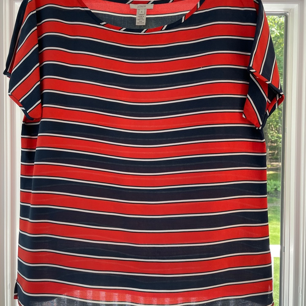 J. Crew Red, White, and Blue Silk Blouse